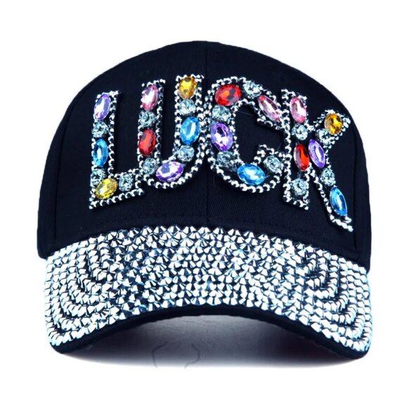 Women Adjustable Diamond Letter LUCK Outdoor Sunshade Hat Sunscreen Baseball Cap - Picture 7 of 9